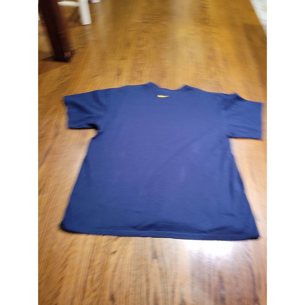 Nike Shirt Large Navy Blue Logo Tee Crew Neck T Shirt Regular Yellow Logo - Picture 9 of 10